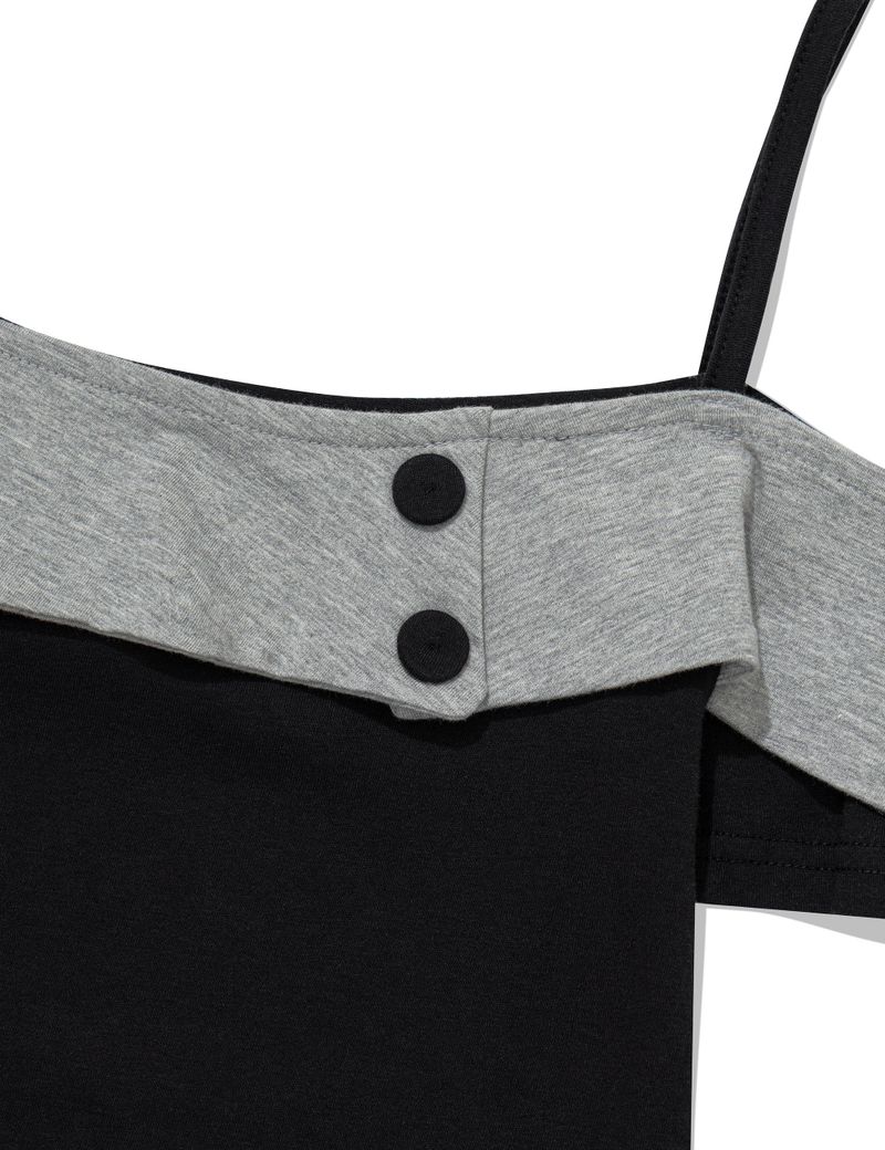 BUTTON CONTRAST OFF-SHOULDER(BLACK)
