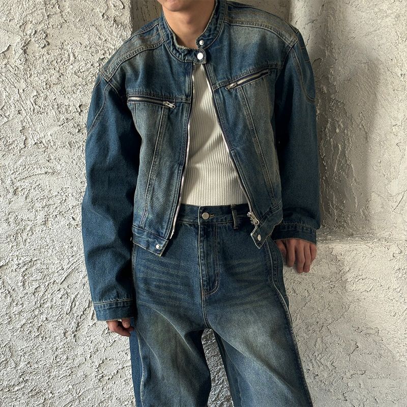  [S/F] Crop biker denim jacket(2color)