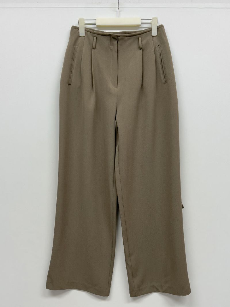 Marron Belted Two-Tuck Wide Slacks