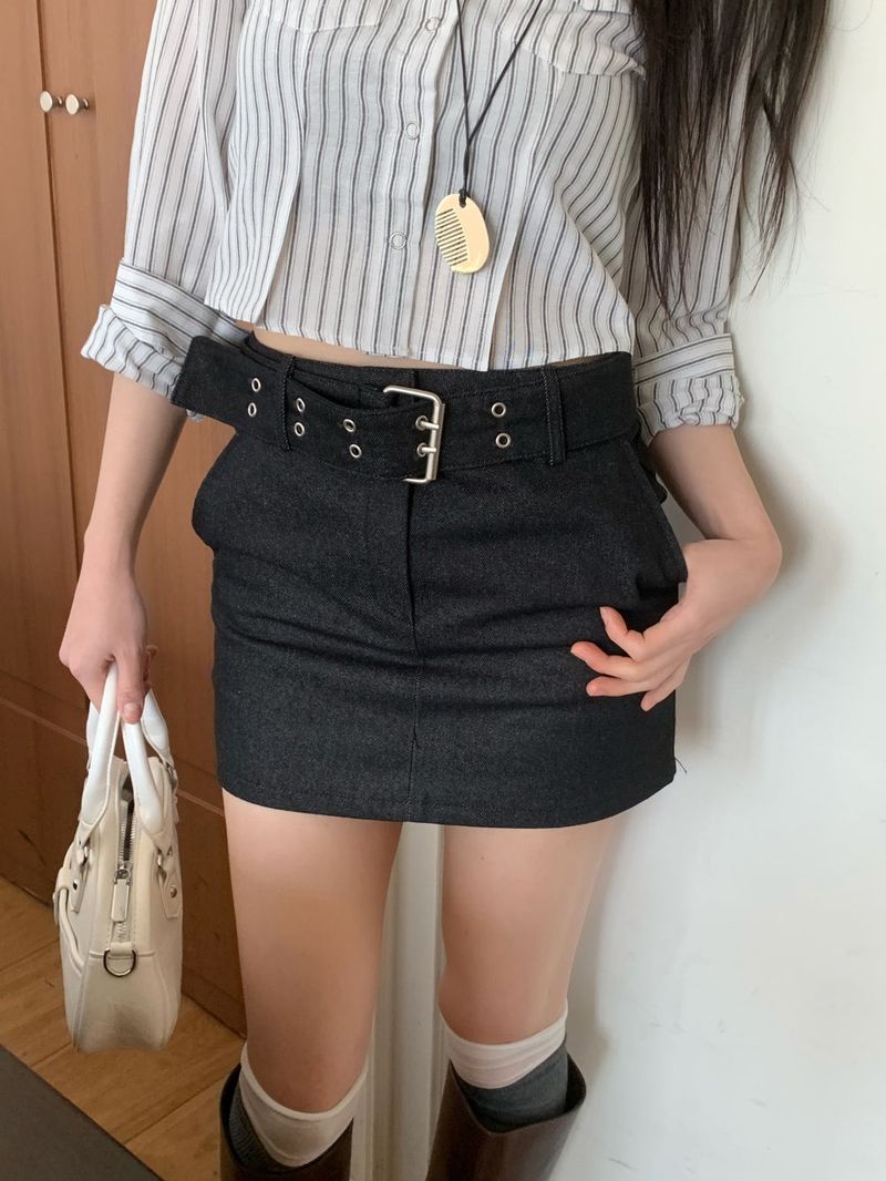 Claude Belt Denim Mini  Skirt