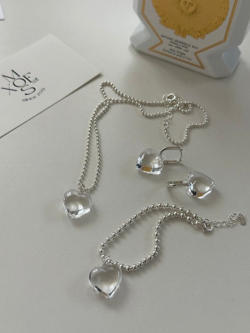 [92.5silver] Clear heart necklace