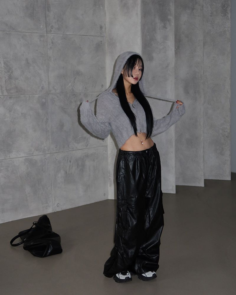 leather cargo string jogger wide pants