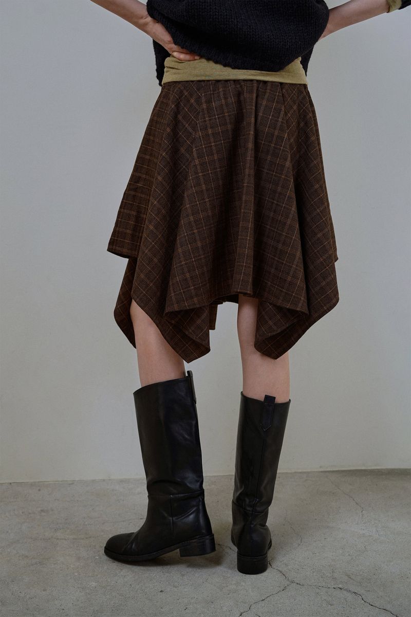 Wave check skirt_brown