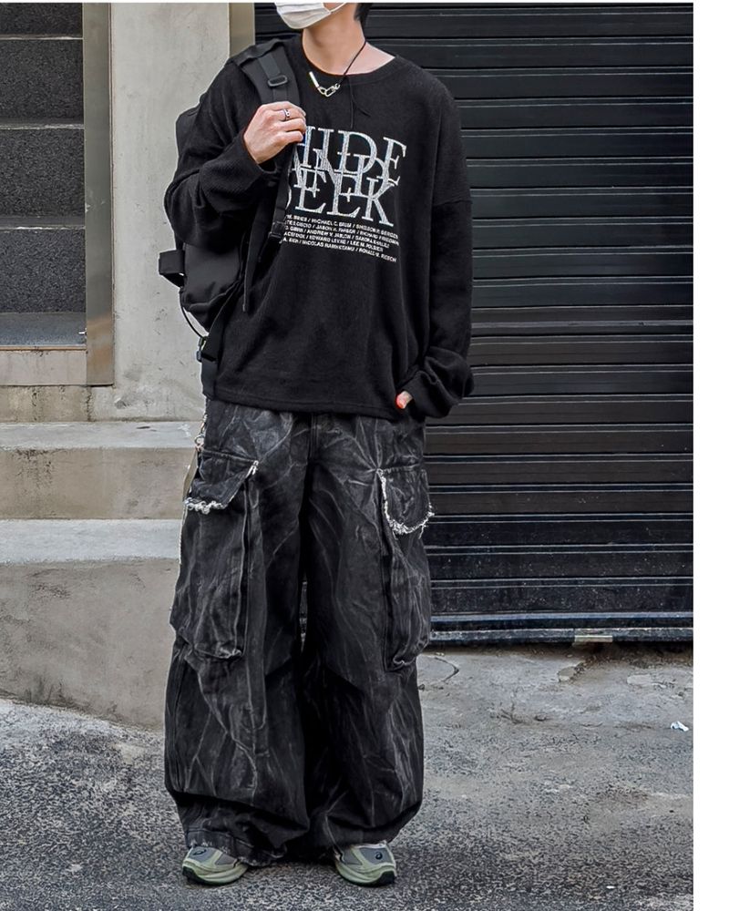 Fringe Balloon Cargo Denim Pants
