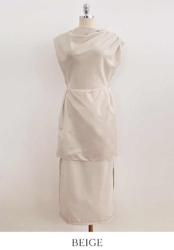 Celia Shirring Turdle Sleeveless Long One Piece