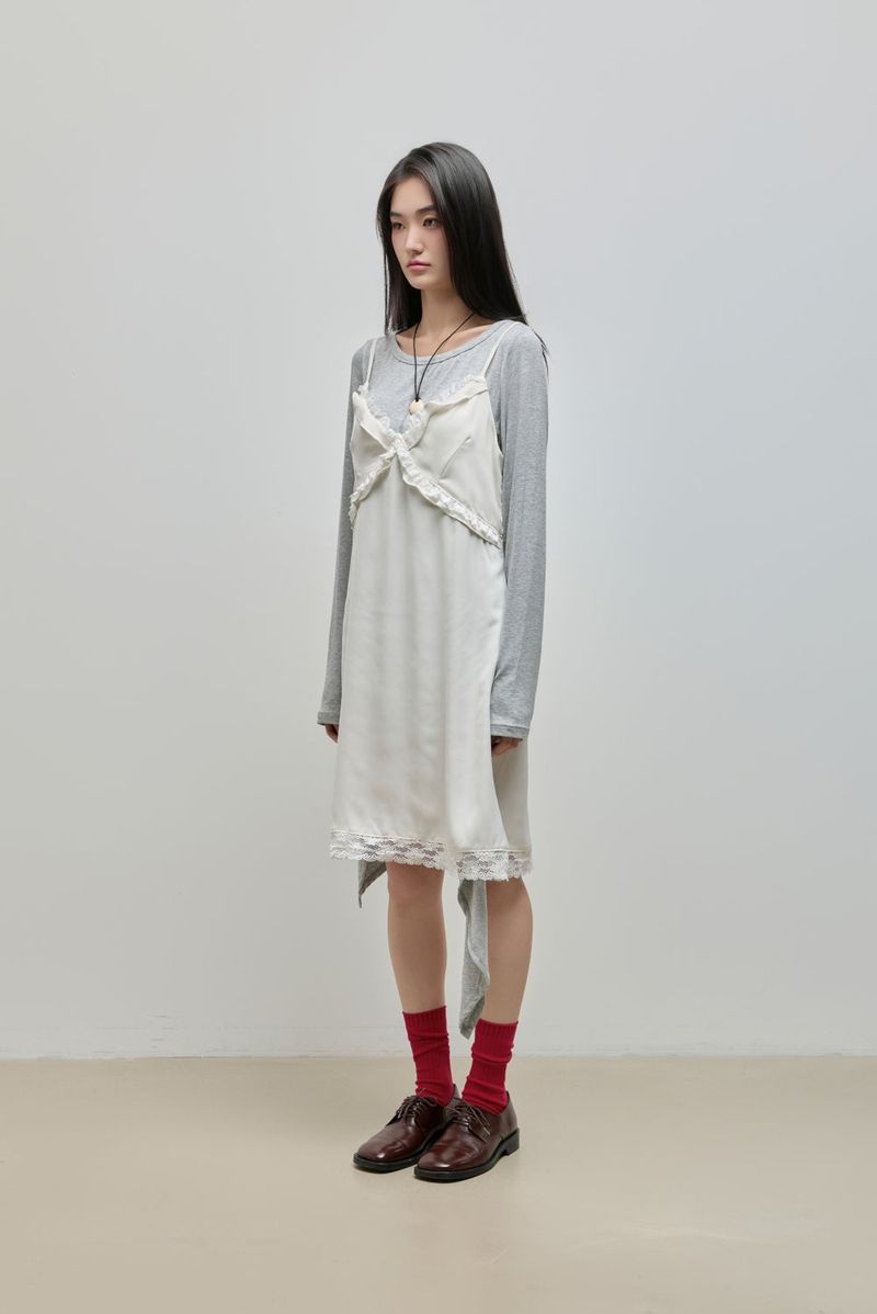 Silky Lace Bustier Dress_Ivory