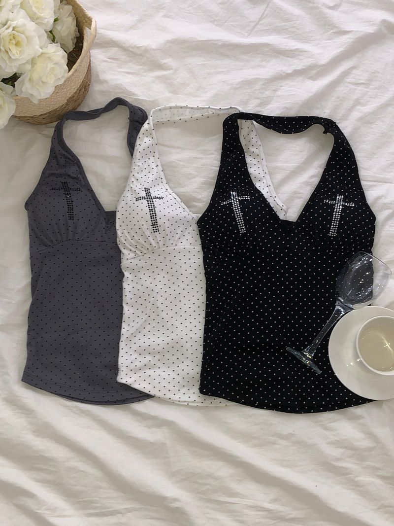 Cubic Cross Dot Halter Top