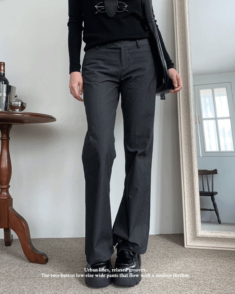 GUSTA（グスタ）の「シティグローブツーボタンローライズロングワイドパンツ (チャコール)（パンツ）」