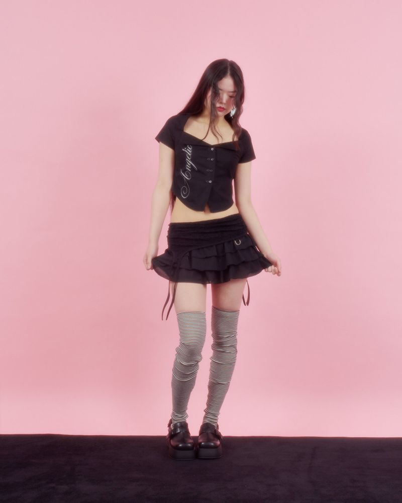 LACE GATER FRILL SKIRT [BLACK]