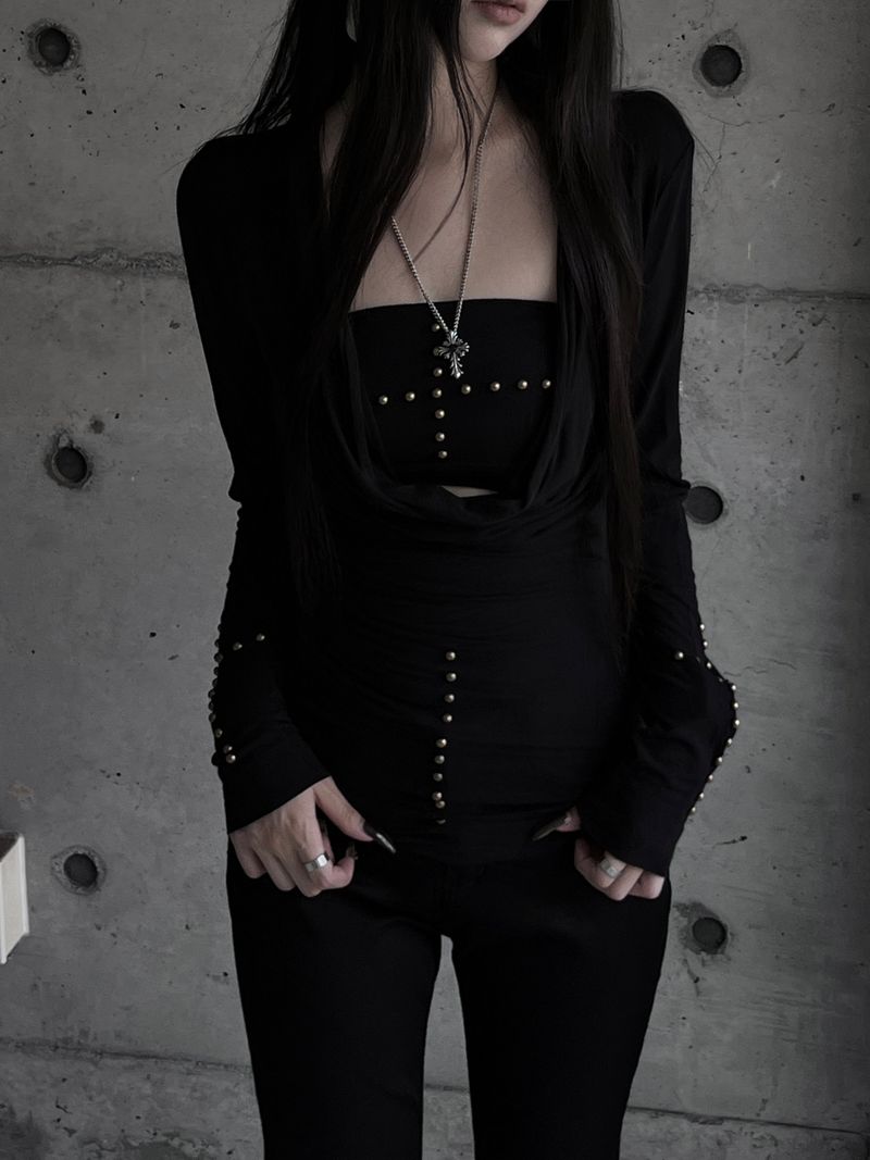 [set] cowl neck cross two-piece set