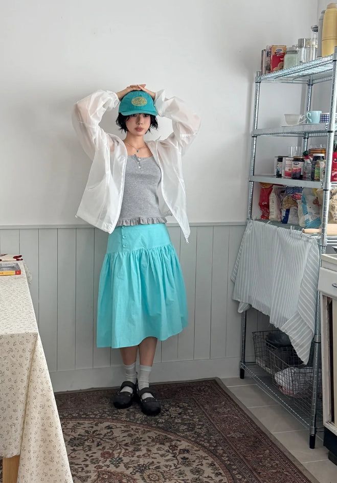 POP BUTTON MIDI SKIRT