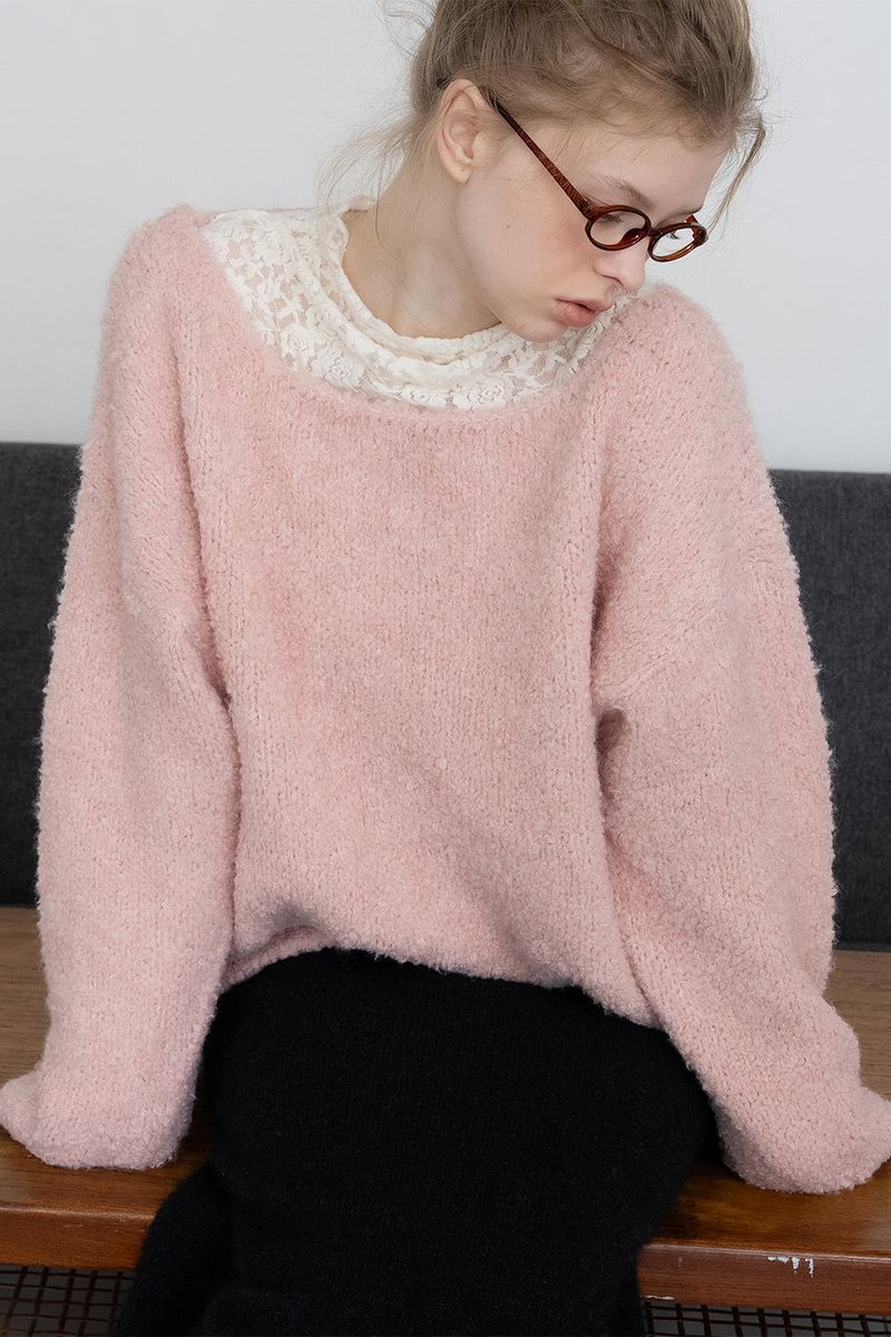 WITHOUTSUMMER(ウィズアウトサマー)の「Blush boucle knit_baby pink(Tops)」