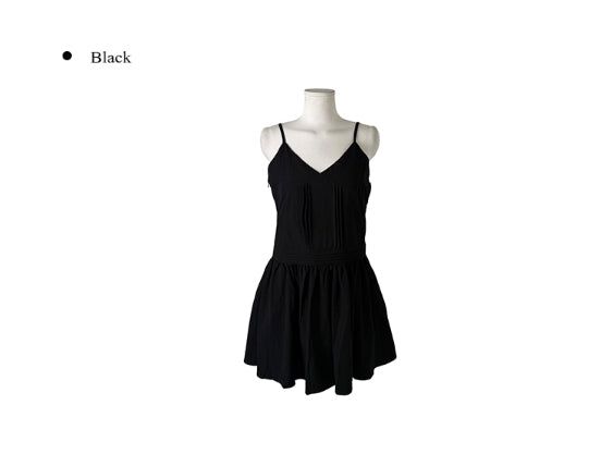 Omk Pintuck V-Neck Flare Sleeveless One Piece