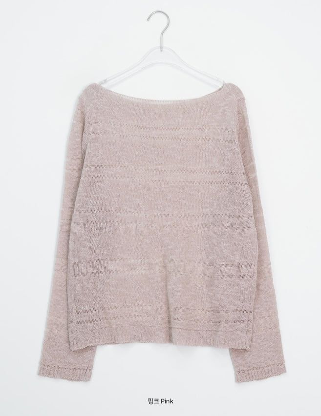 Libya Loose-Fit Boat Neck See-Through Knit