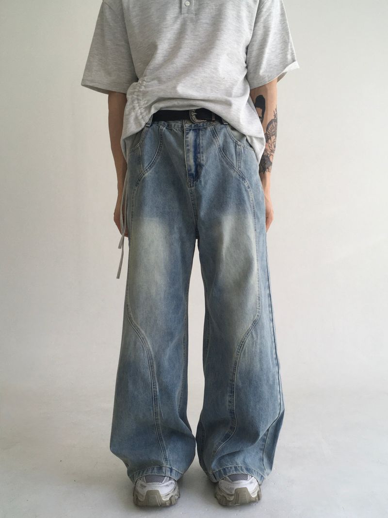 wave curved wide denim(blue)