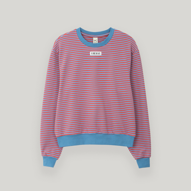 UBEIGE(ユーベイジ)の「Pink/Sky Blue Stripe Fleece MTM(Tops)」