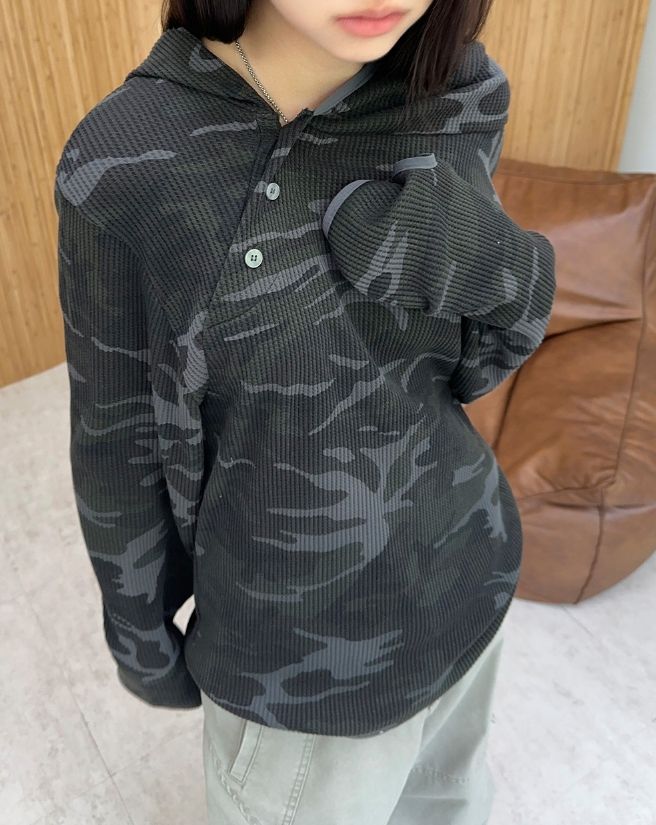 Ferro Camo Button Waffle Hoodie