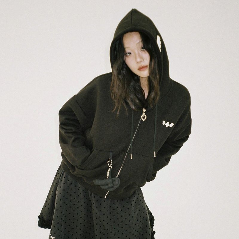Angel Wing Zip-Up Hoodie - Black