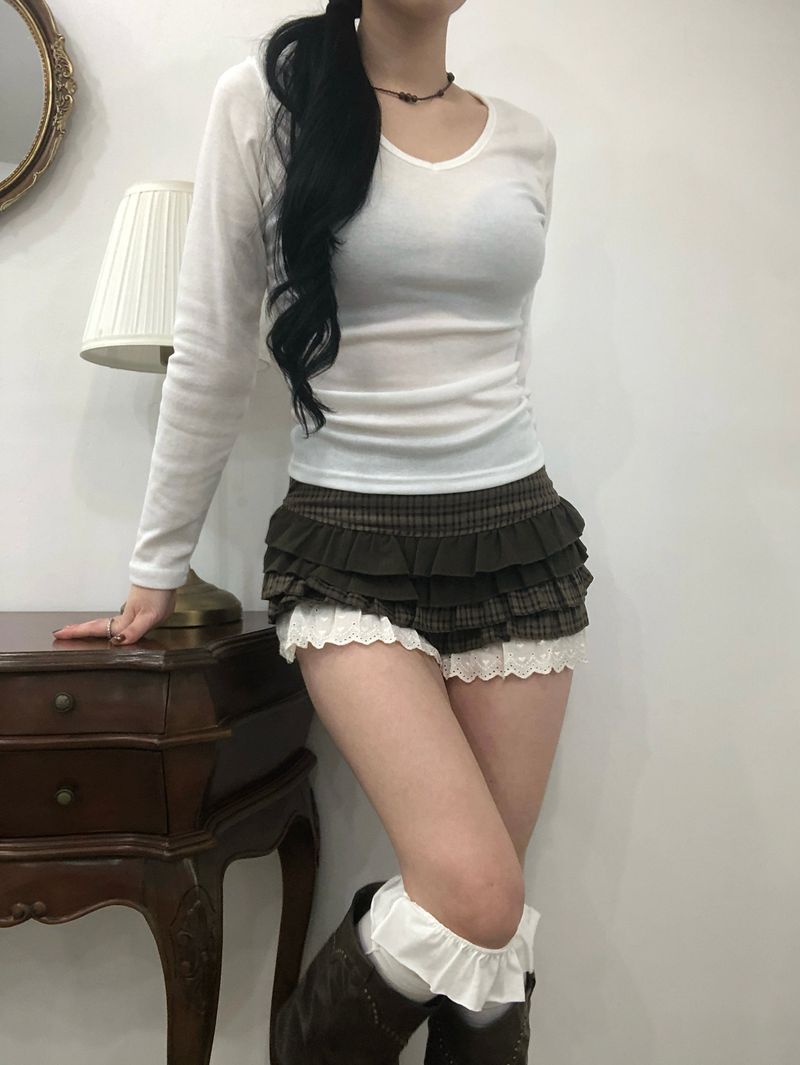 Slim Shirring V-Neck T