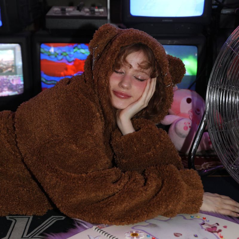 0 1 punk bear fleece jacket - BROWN