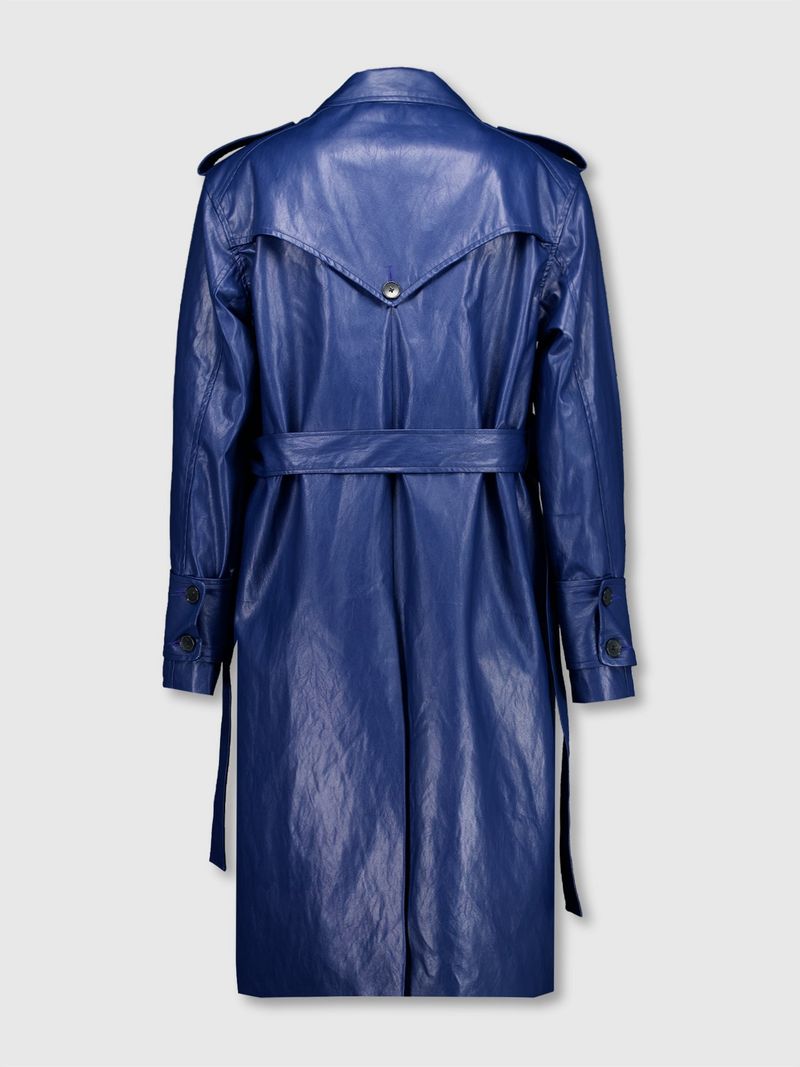Curved Leather Trench coat (Blue)