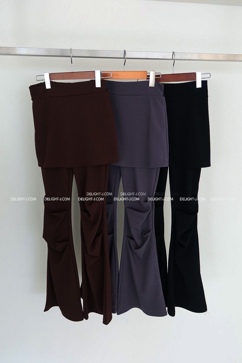 Crew Shirring Skirt Layered Bootcut Pants