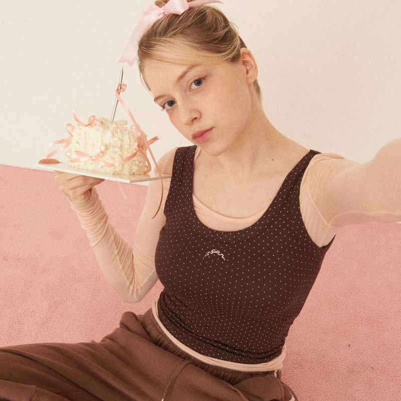sweatsweet（スウェットスイート）の「ドットリボンノースリーブトップス- BROWN（トップス）」