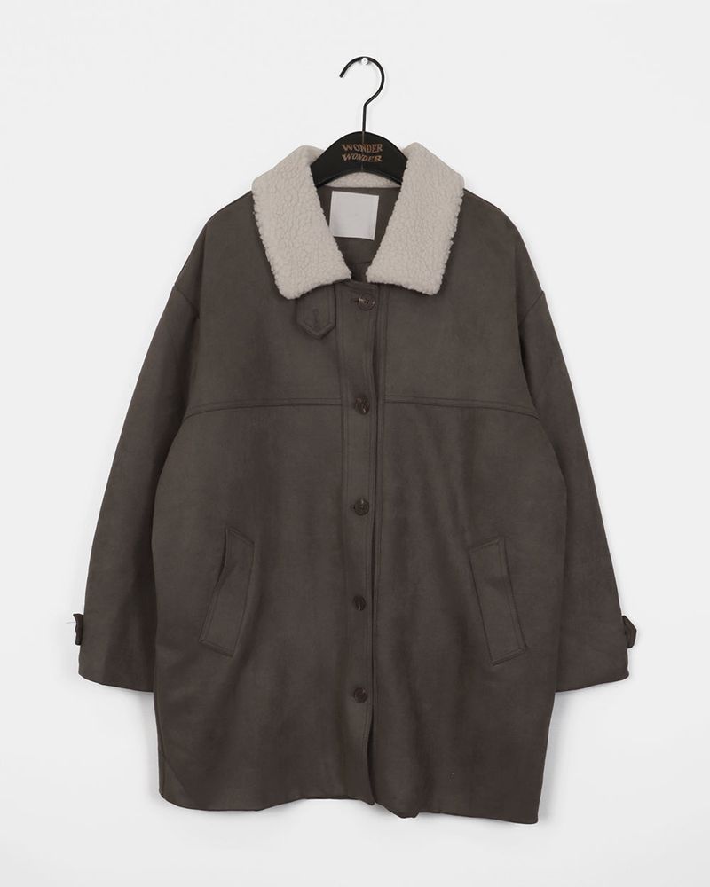 Agil Soft Collar Suede Quilted Midi Coat