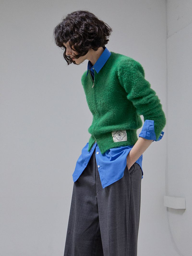 [LINE] Mohair Wool Blend Knit Zip-Up