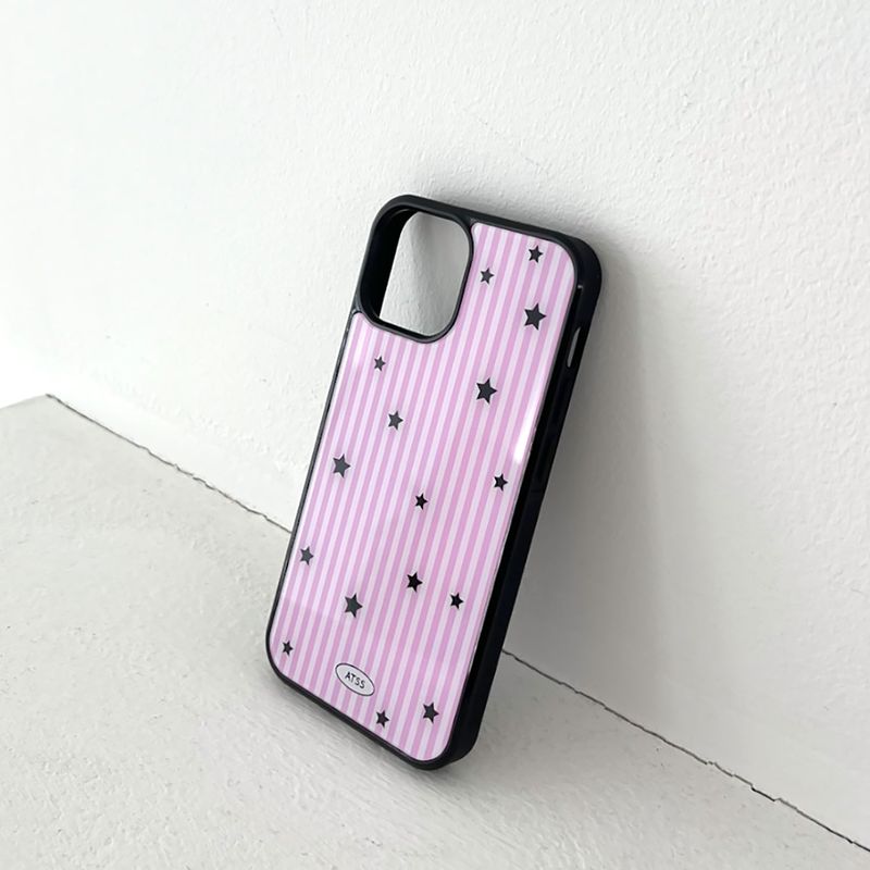 stripe star glossy glass bumper case (pink)