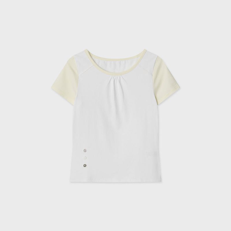 Shirring Button Detail Tee (White)