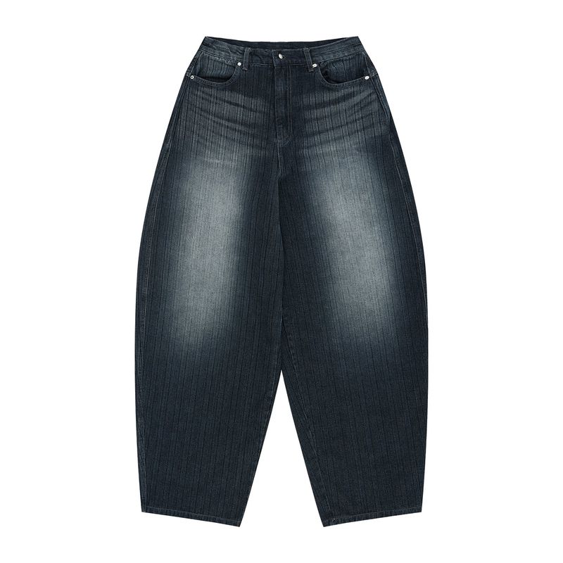 Vertical Wash Wide Denim Pants - Navy