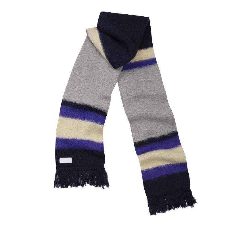 EEERRR Stripe brushed wool knit muffler (Navy)