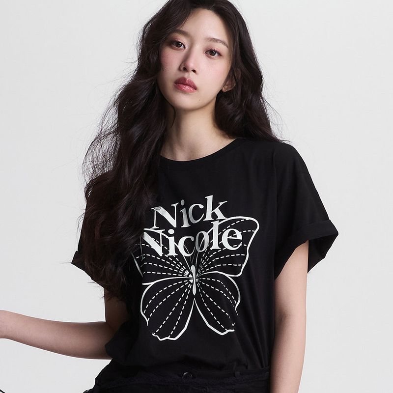 NICK&NICOLE(ニック&ニコール)の「BIG BUTTERFLY SLEEVE TOP_BLACK WHITE(Tops)」