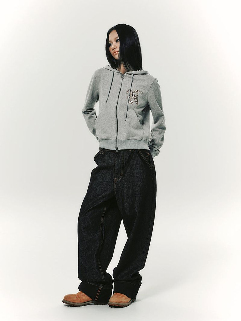 LETTER N HOOD ZIP-UP GREY