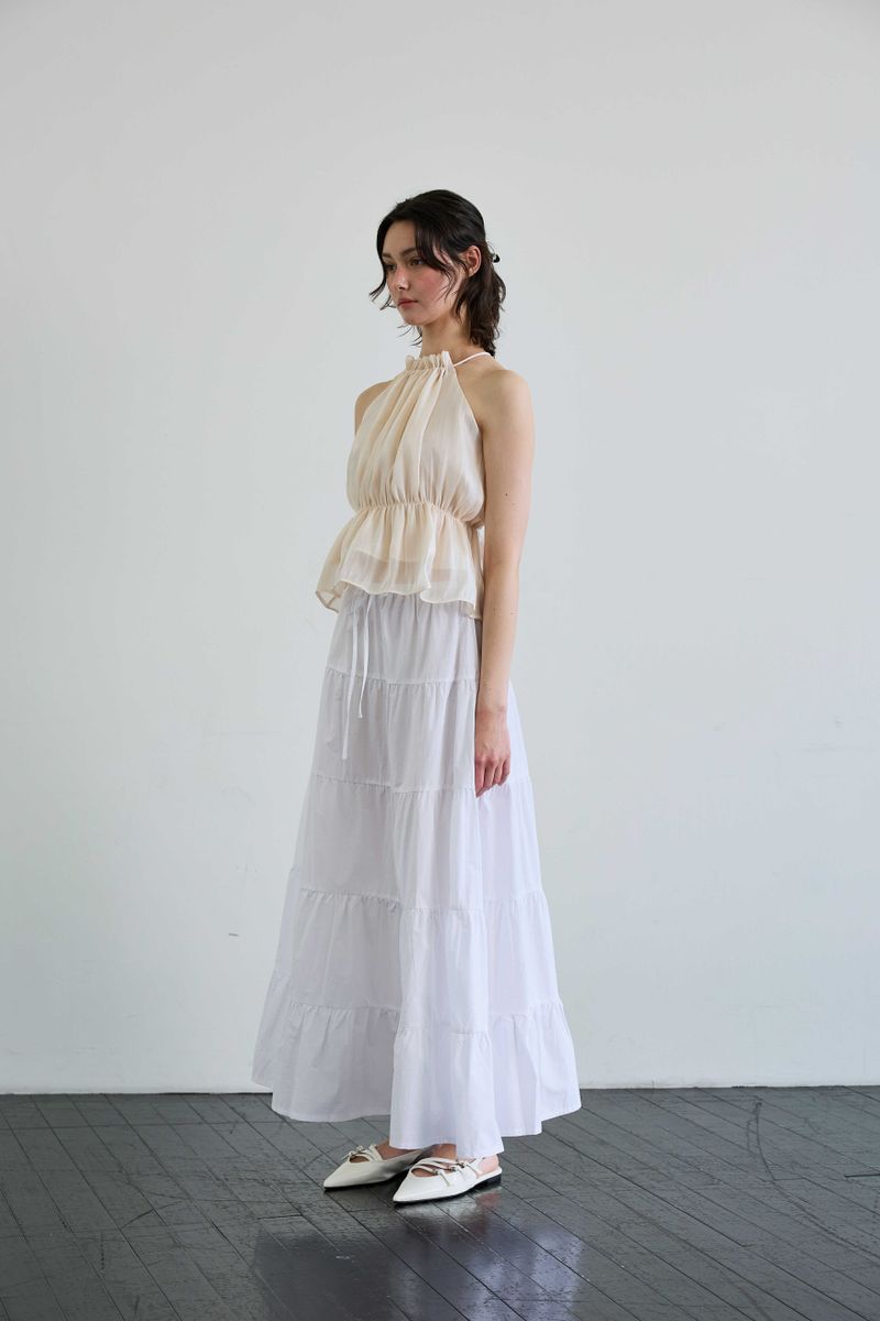 PEARL HALTERNECK TOP / IVORY