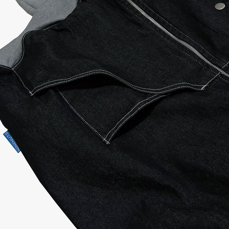 layered deconstructed zip-up hoodie_black