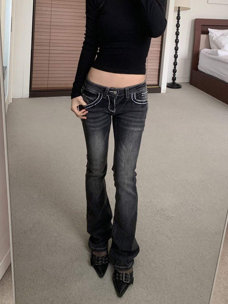 Back Pocket Contrast Stitch Gradient Low-Rise Bootcut Pants
