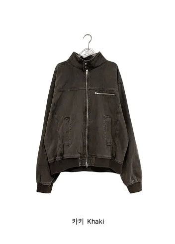 [unisex] Leare Two-Button Washing High-Neck Zip-Up Jacket