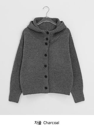 Mihro High Neck Hood Wool Knit Cardigan