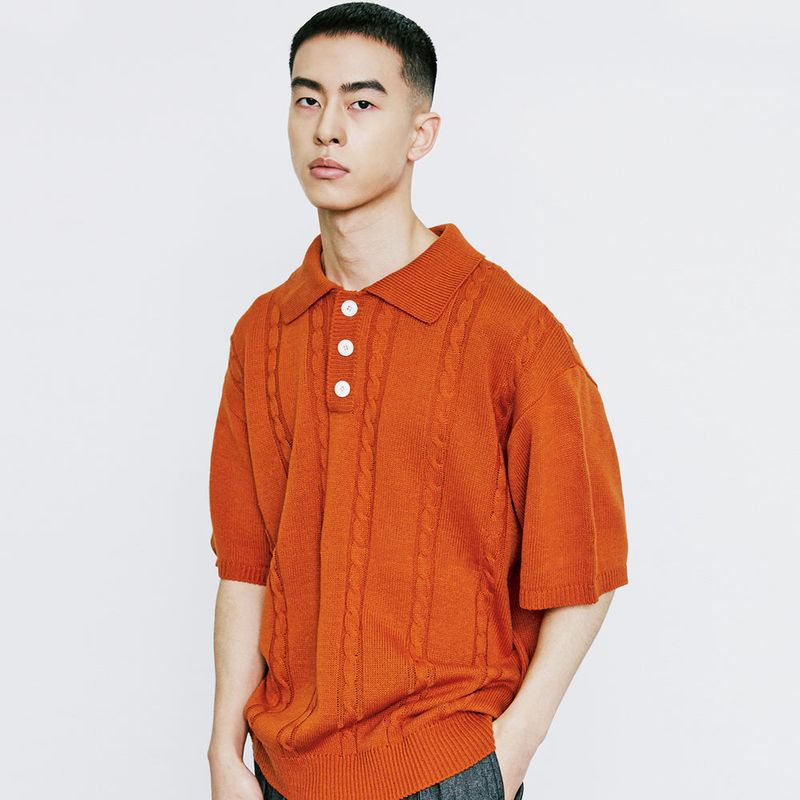 CHAIN CABLE COLLAR HALF KNIT ORANGE