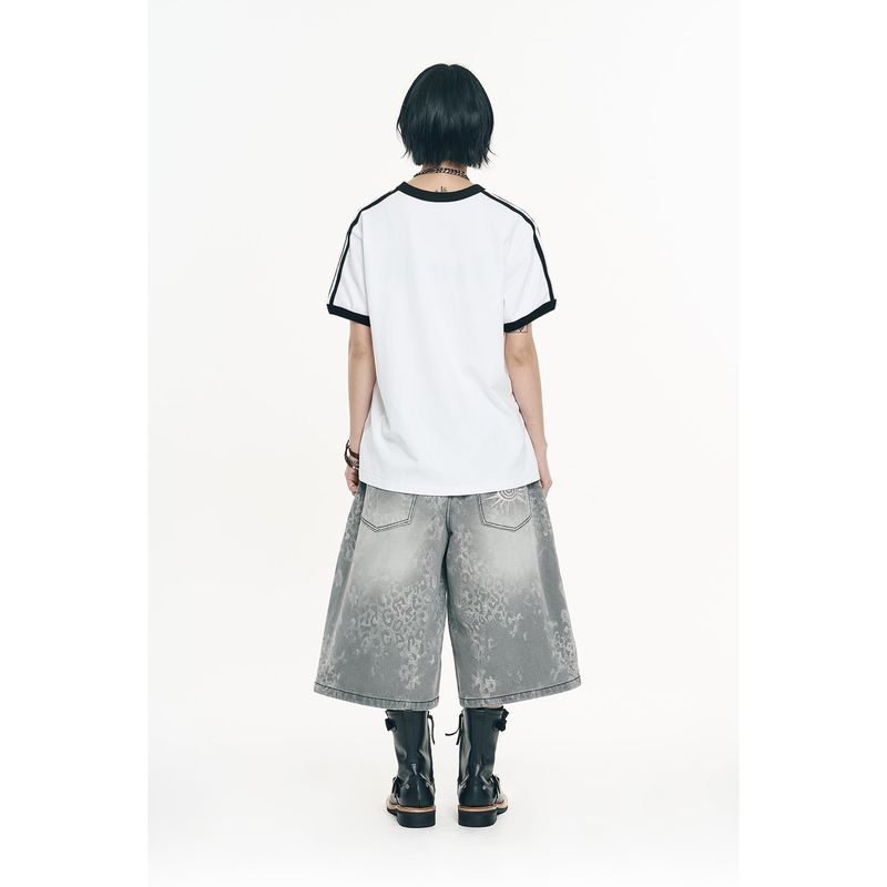 Leopard Bermuda Denim Pants - Grey