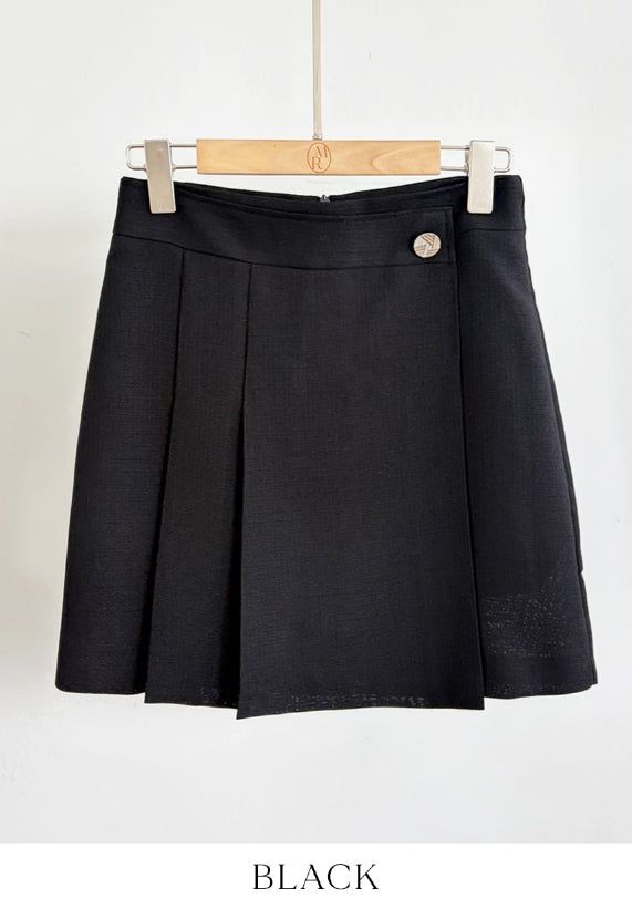 Beable Wrap Pleated Tweed Skirt Pants