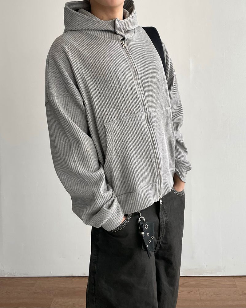 Compack Waffle High Neck Hood Zip-up