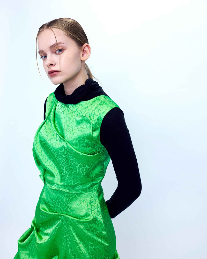 DOZI - Satin Leopard Dress _ Lime