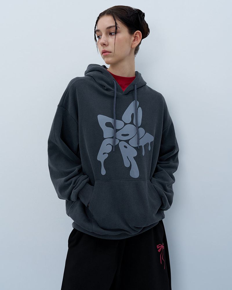 MELTING STAR LOGO PIGMENT HOODIE-CHARCOAL