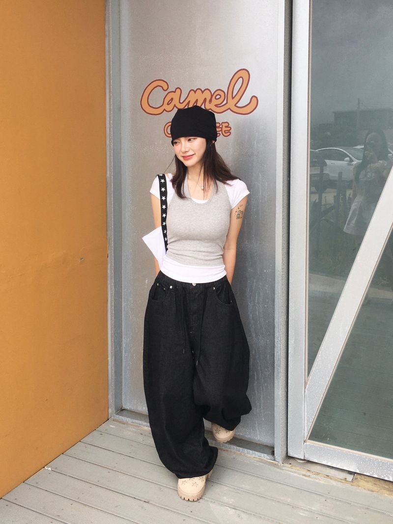 Deep green banding balloon pants (2c)