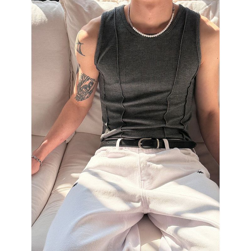 [MUSCLE FIT] Four cutting sleeveless(4color)