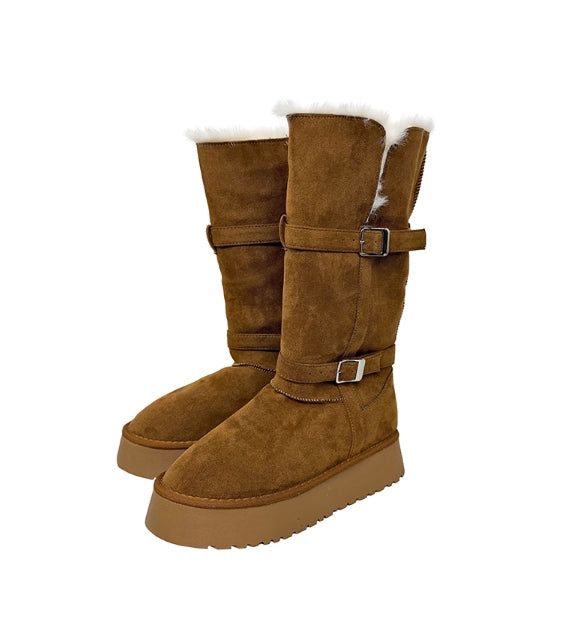 Double Buckle Fur Fold Sheepskin Boots