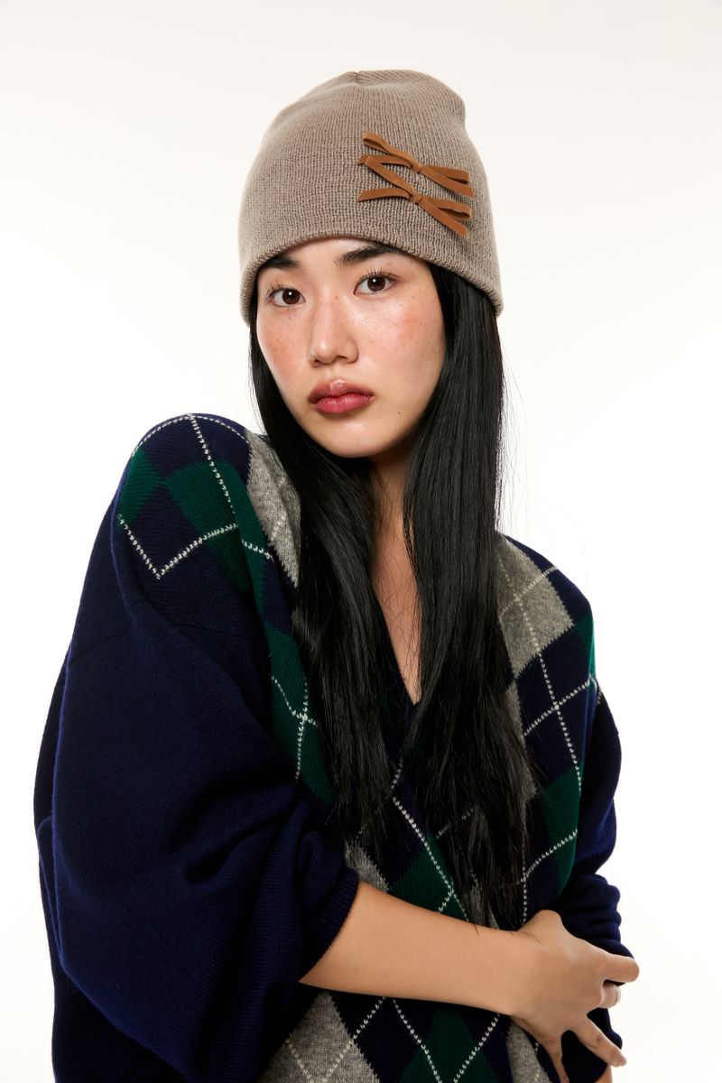 MINI RIBBON BEANIE / BEIGE